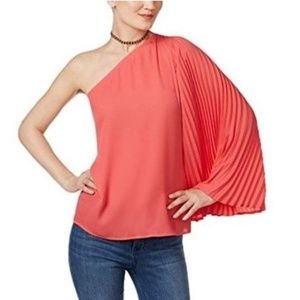 one shoulder bell sleeve pleated chiffon top XL